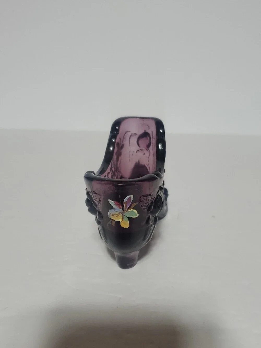Vtg Fenton Amethyst Hand Painted Glass Slipper